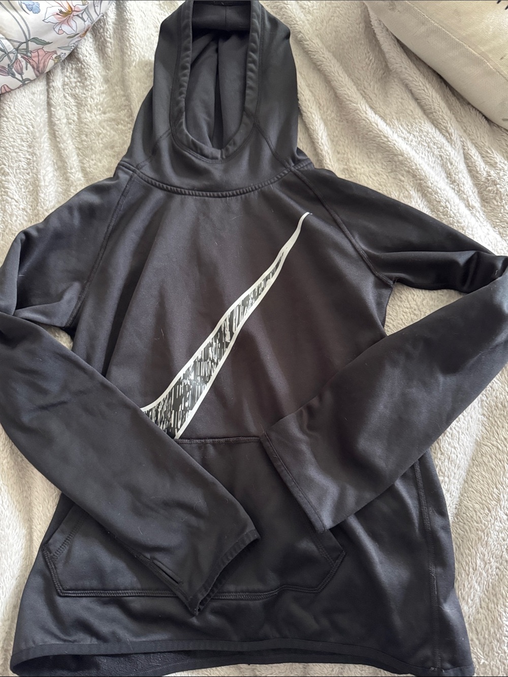 Nike Black Hoodie with White Patterned Swoosh